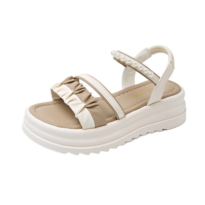 Sandals female summer new elastic band comfortable platform fairy style color matching shoes pearl with skirt beach shoes female