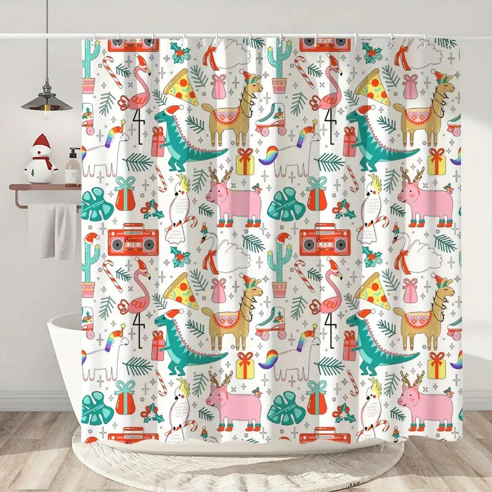 Happy Christmas Holiday Shower Curtain Christmas Tree Cedar Holiday Gift Polyester Home Shower Curtain Bathroom Decor with Hooks