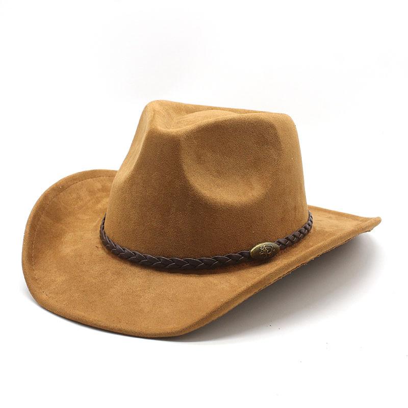 Western Cowboy Hat Suede Brown Jazz Top Hat Men And Women Ethnic Style Big Eaves Hat