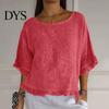 Lockere Rundhalsbluse Damen Kurzarm Top Frühling Sommer Rundhals Lässig Modisches Damenhemd Pullover für Täglich Büro Party Reisen