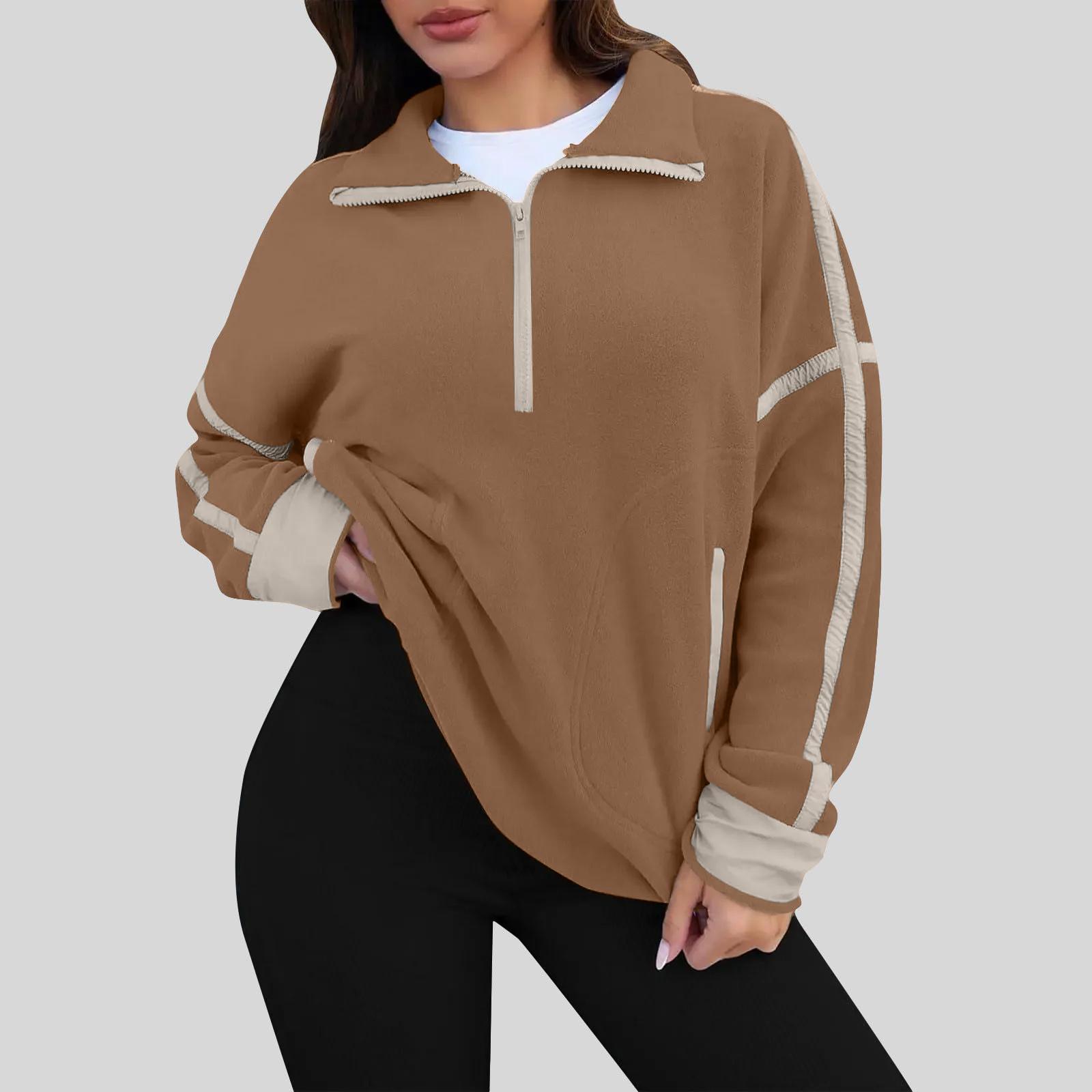 

Women s Solid Color Semi High Neck Sweatshirt, Casual Zipper Loose Top Sweatshirt M