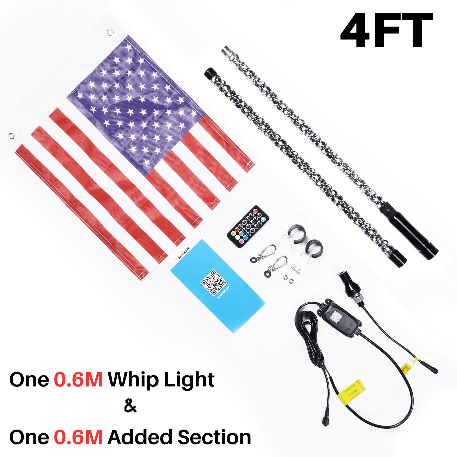 HQCHS1 1PC 4FT 5FT 6FT Splitable LED Whip Light APP Remote Control Chasing Color for UTV ATV Polaris RZR Can-Am Maverick X3 UTV ATV RZR