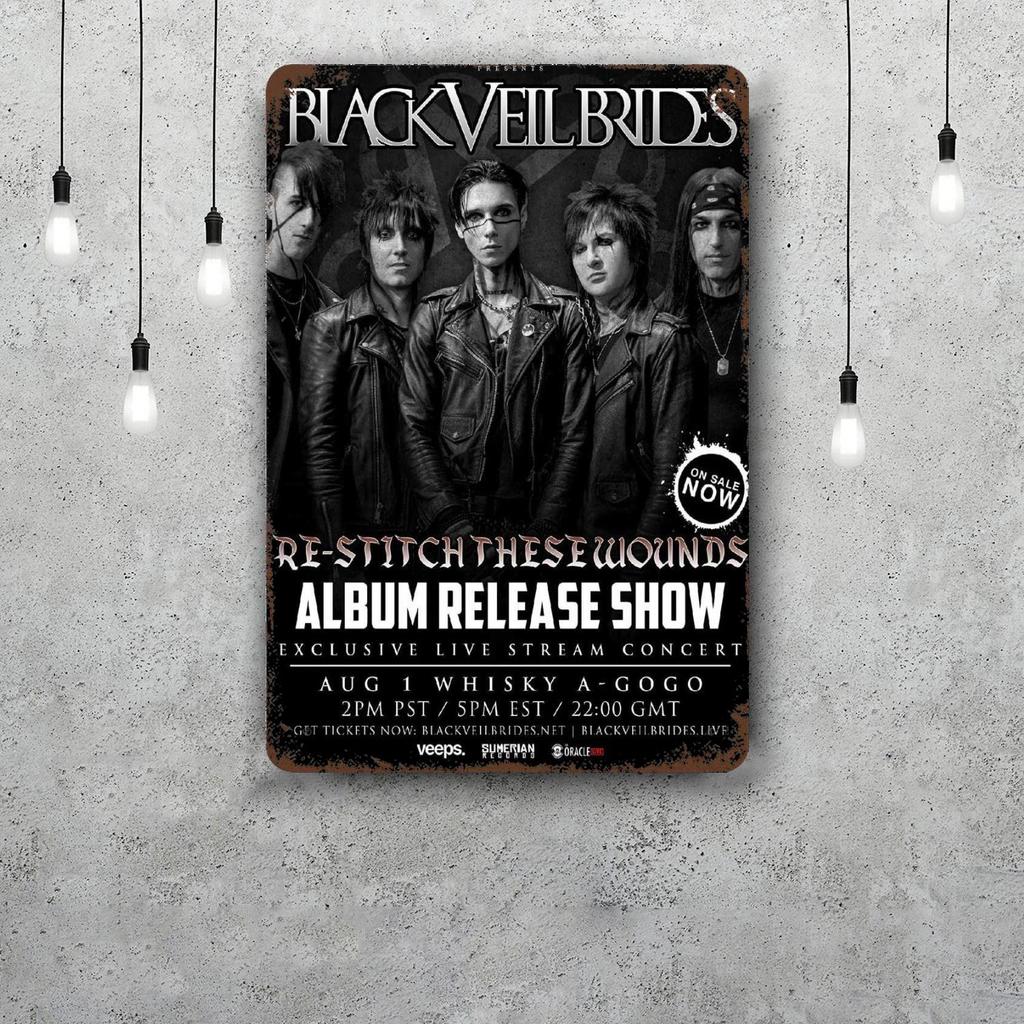 Poster Decorativo Black Veil Brides Segno di Latta Vintage Segno Metallico Placca Decorativa per Pub Bar Man Cave Club Decorazione Murale