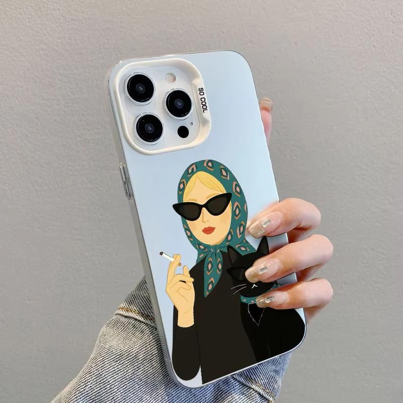 

Glasses Wearing White Cat And Woman Phone Case For iPhone 17 Pro Max 16 15 Pro 14 13 Mini 12 11 XR 17Air Plus Hard Matte Cover iPhone 11