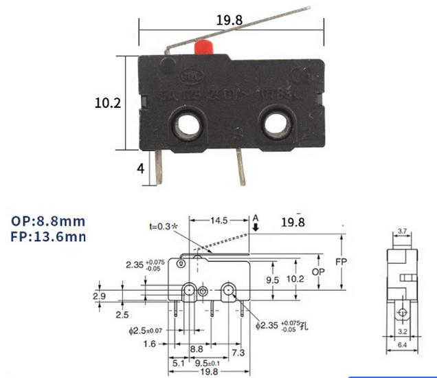 KW12 Mikro-Stativ Kippschalter, 5A/250V, KW11-3Z, Reiseendschalter