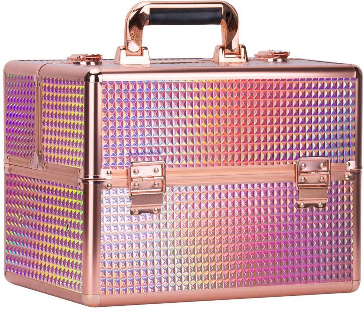 

Двохрівневий футляр для зберігання з голограмою з рожевого золота - манікюр і макіяж