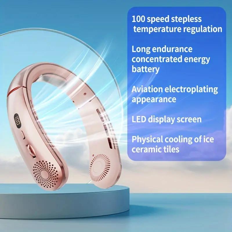 

Портативный шейный вентилятор без лопастей Мини подвесной шейный вентилятор Летний спортивный беспроводной беговой уличный вентилятор с шейным ободом и светодиодным дисплеем розовый