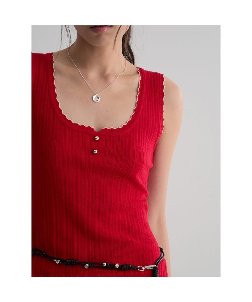 8SECONDS Color Sleeveless Knit Top Red