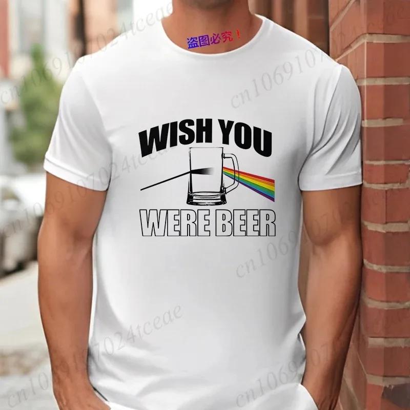 Fashion Wish You Were Beer Letter Print T-shirt Funny T Shirt for Unisex Rainbow Beer Glass Pattern Tops Summer Casual Party Tops