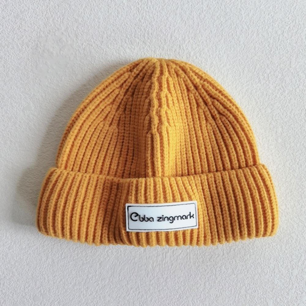 New Letter Label Baby Beanie Cap Warm Solid Color Toddler Knitted Hat Windproof Winter Cap Autumn Winter
