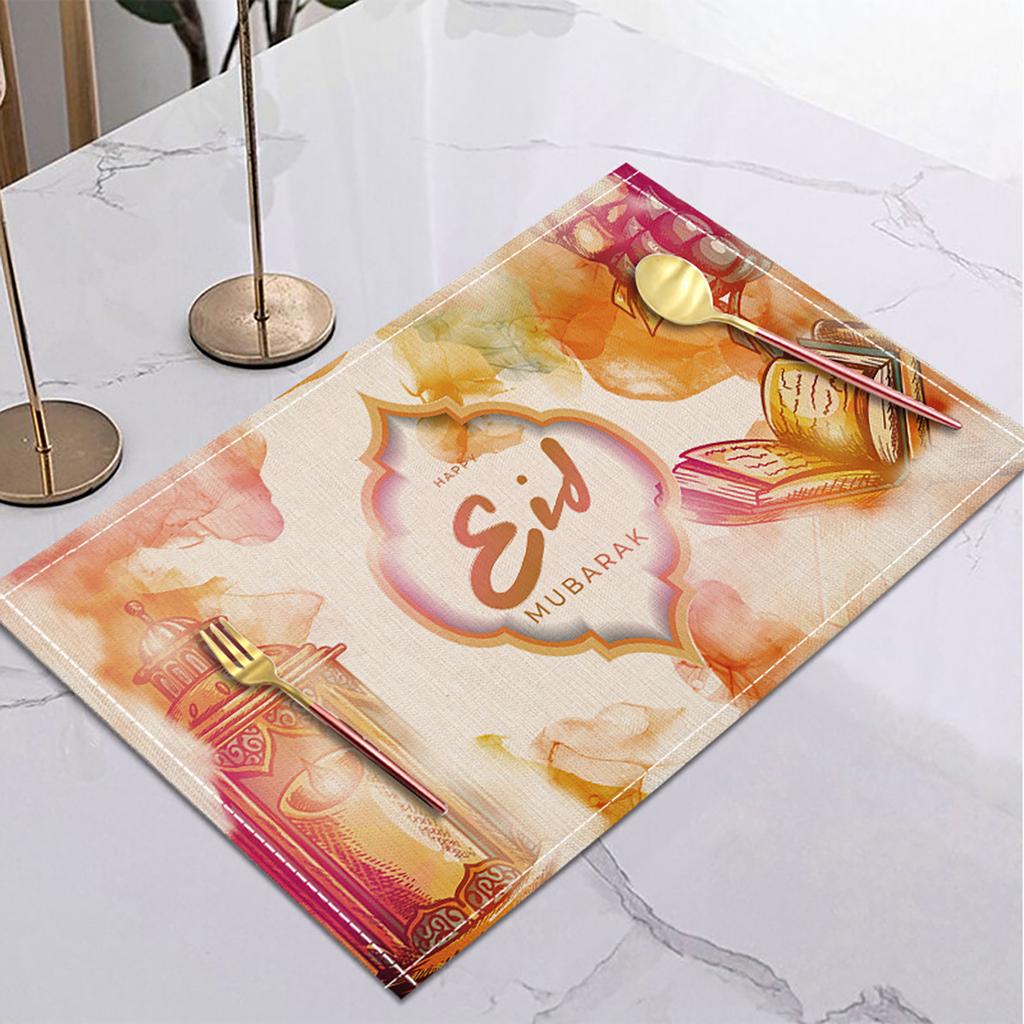 Ramadan Linen Placemat Eid Mubarak Table Ornaments Muslim Islam Party Supplies Ramadan Mubarak Kareem Home Decorations 42x32cm