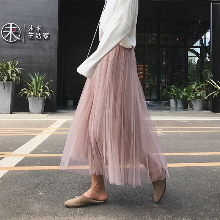

Qooth Summer Skirt Elegant Tulle Skirt Ankle Length Pleated Skirts Mid Length A Line Skirt QT2585 One Size розовый