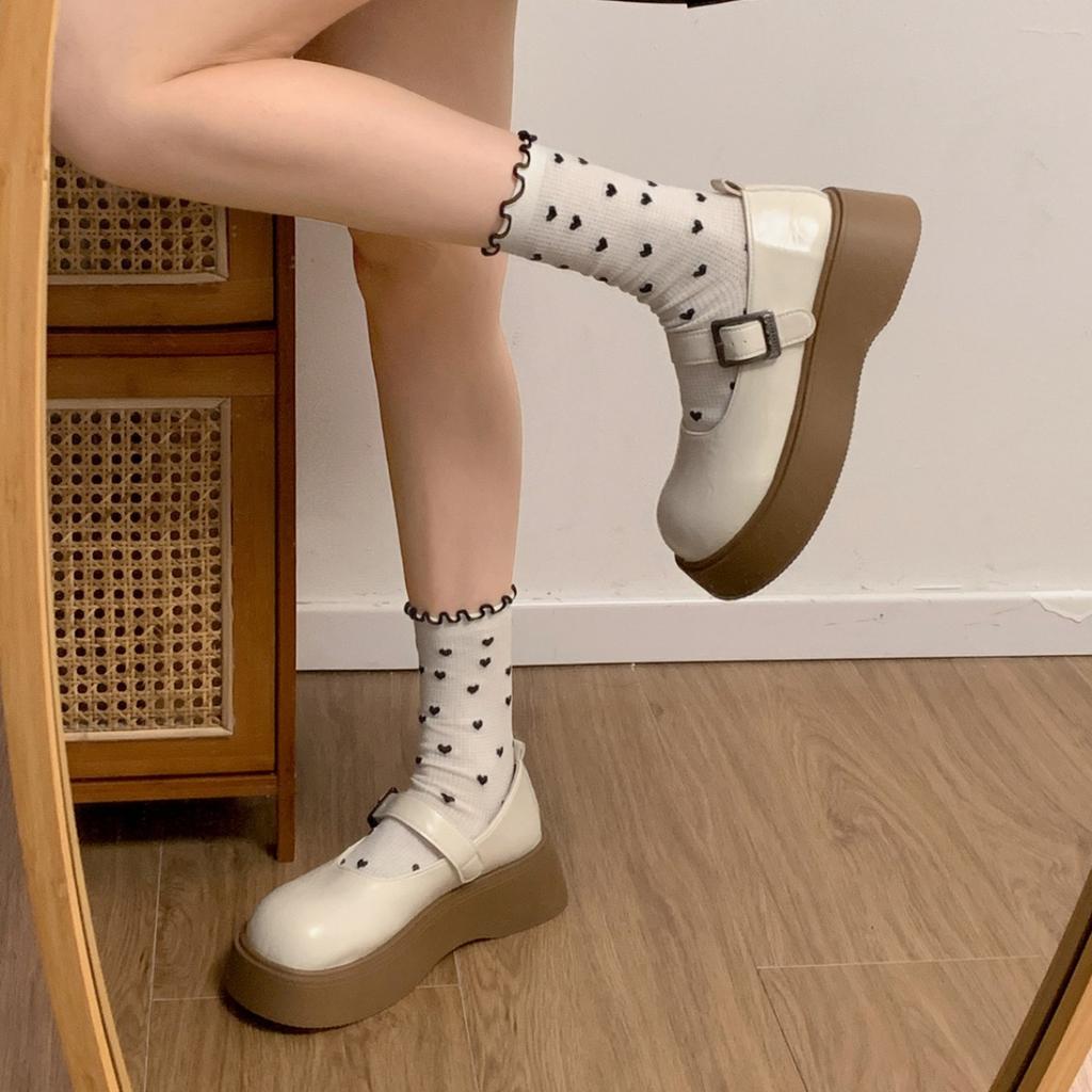 Black French Retro Platform Heightening Small Leather Shoes Women's 2025 New Summer Skirt Shallow Mouth Mary Jane Single Shoes