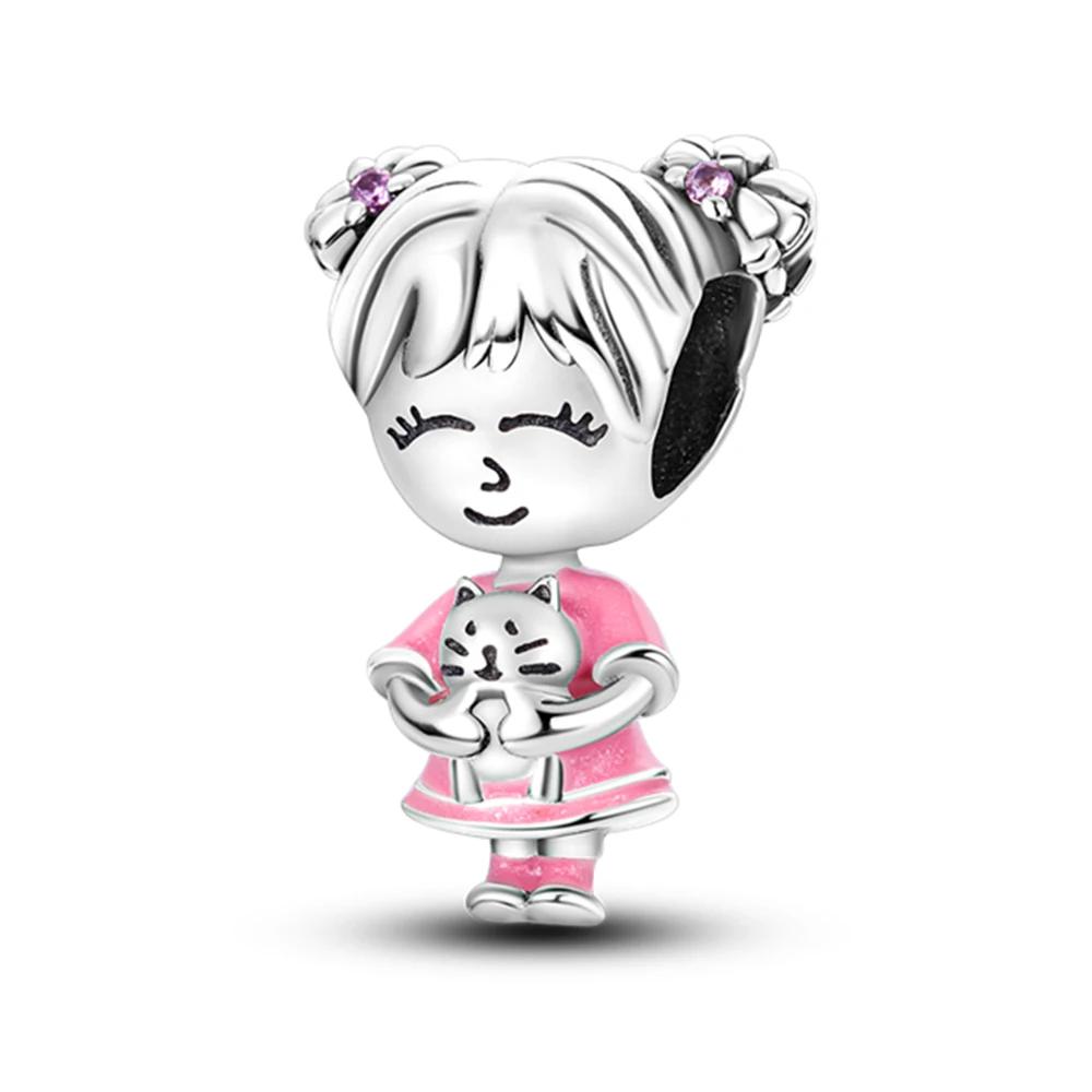 Copper Boy Girl Couple Lovers Beads Charms Zirconium Dangle Fit Original Bracelet Charms Jewelry Women Diy