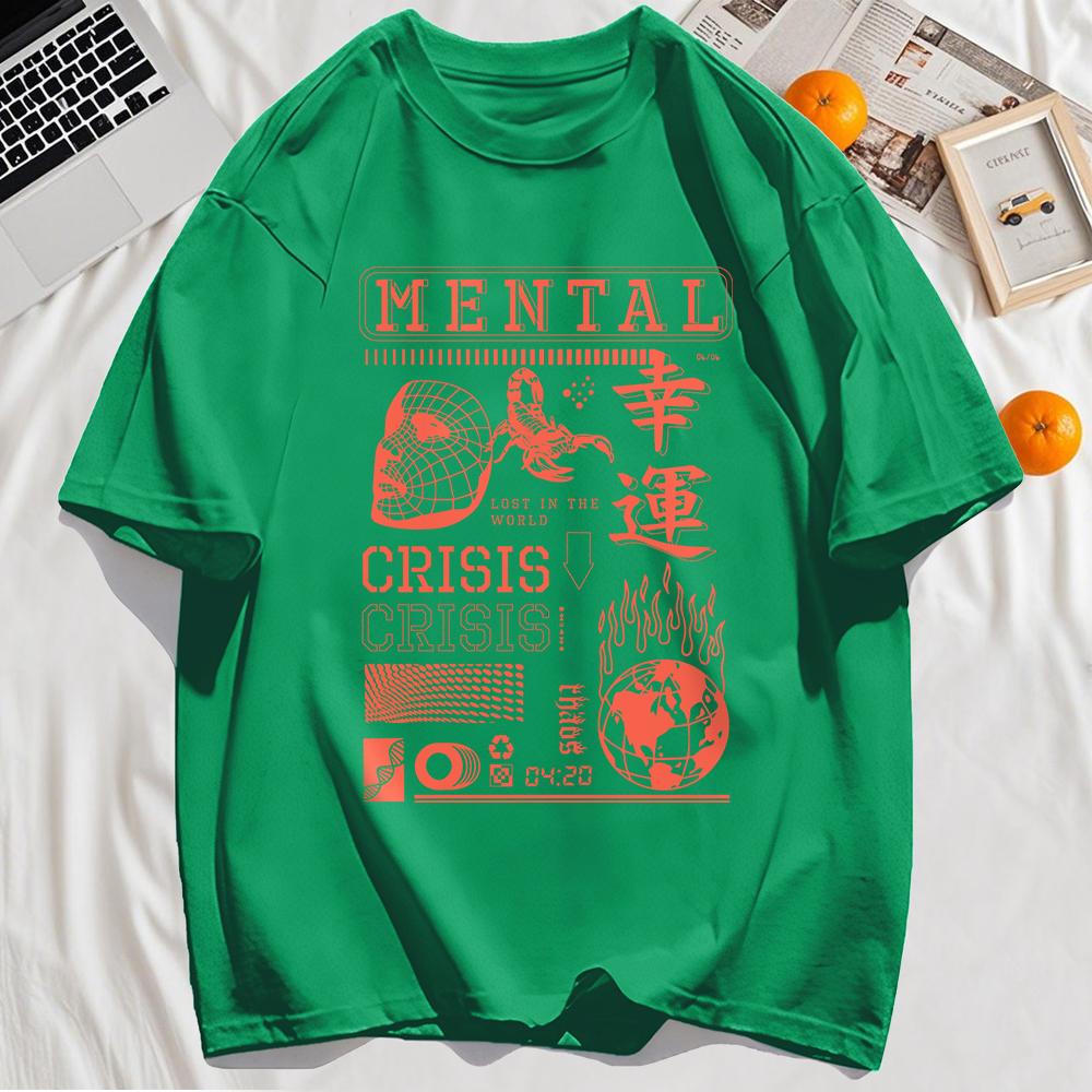 Mental Crisis Lucky Prints T-Shirt Mens Sport Cotton Breathable T Shirts Summer Casual Oversize Tops