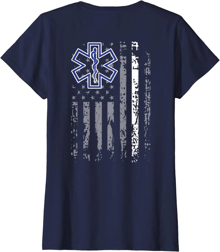 Thin White Line American Flag EMS EMT Star of Life Paramedic TShirt Summer Cotton ONeck Short Sleeve Mens T Shirt New S3XL