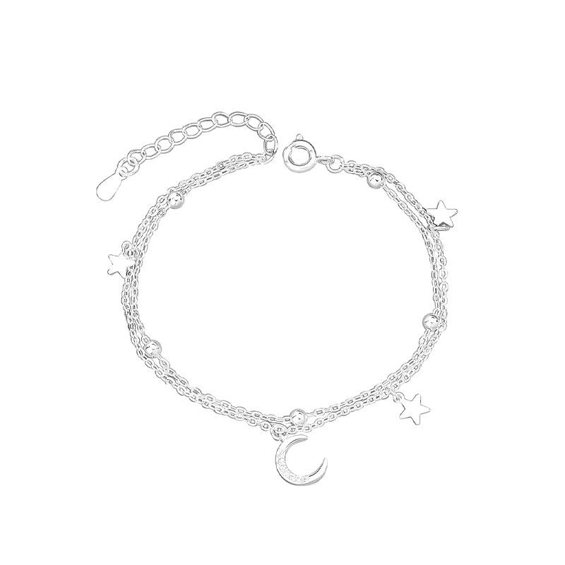 Koreańska Bransoletka Mori-Style Dwuwarstwowa Gwiezdny Pył z Gwiazdami i Księżycem - Niszowy Design Damski