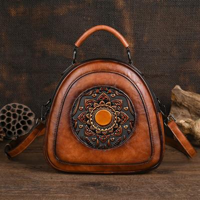 Vintage handgemachte Totem geprägte Frauen Tasche vielseitige Luxus Handtasche große Kapazität Schultertaschen