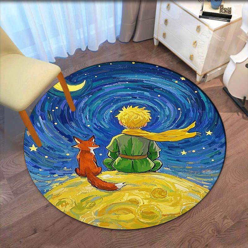 The Little Prince Printed Round Rug Carpet Chair Rug Area Rug Entryway Doormats,for Office Chair Living Room Bedroom Kitchen Room.