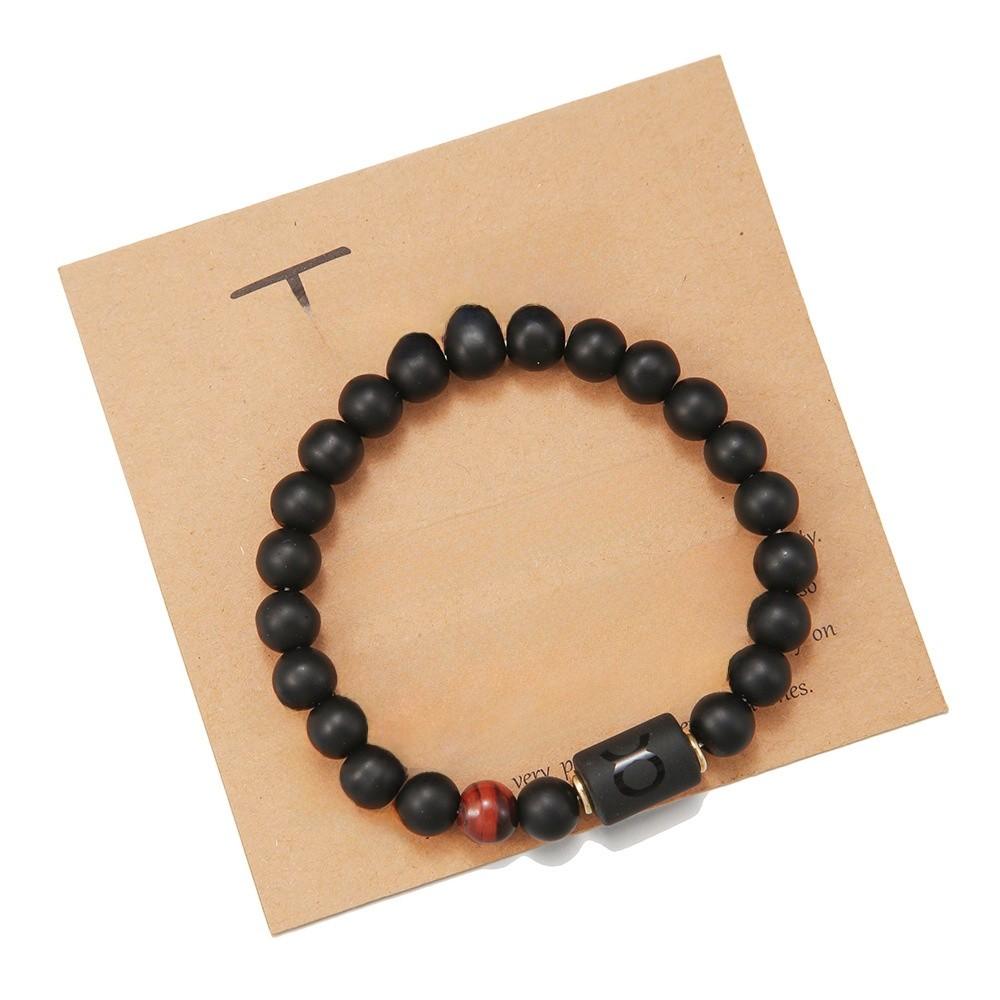 Twelve Constellations Beaded Elastic Bracelet For Men And Women With Black Matte Agate For Travel Gifts