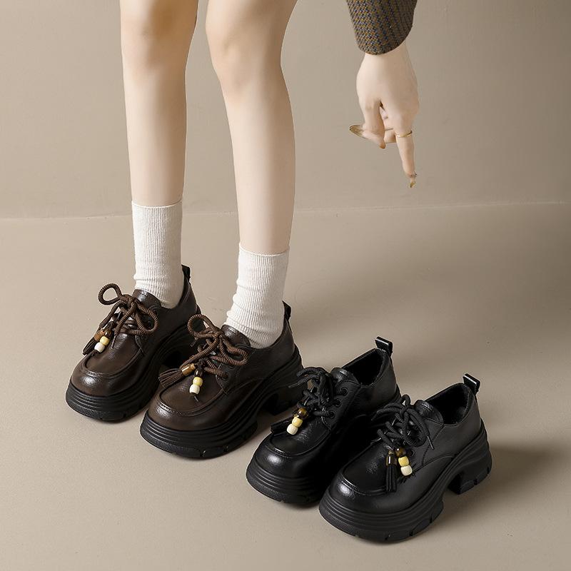 Platform British style loafers women's 2025 new versatile retro heightening women's shoes college jk with skirt small leather shoes