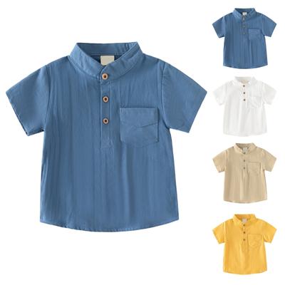 Summer Outdoor Children's Stand-up Collar Short-sleeved Fashion Casual  Skin Friendly Comfortable Absorbent Cotton Shirt