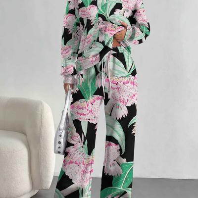 Retro Pattern Splicing European and American Autumn and Winter 1116 Casual Long-sleeved Suit Women's Hooded Sweater Trousers Cover