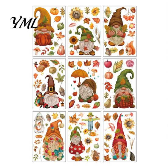 Removable Maple Leaf Decals 9 Sheets Fall Woodland Animals Window Clings, Autumn Pumpkin Autumnal Home Holiday Accents Squirrel Fox Rabbit Glass