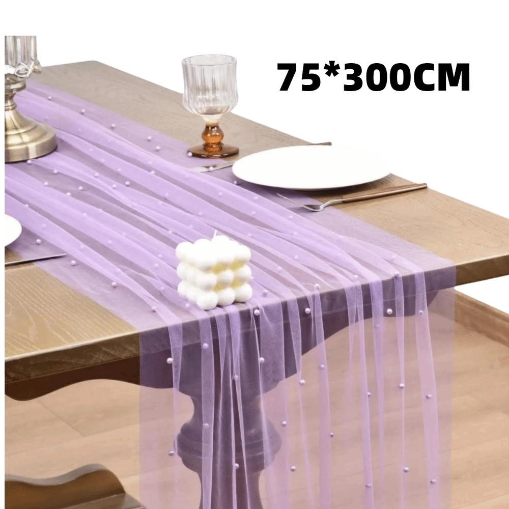 New 75x300CM Pearl Table Runner Tulle Bohemian Party Tablecloth Table Cloth Dessert Table Decor