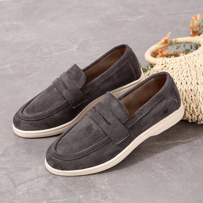 

2024 Осень Женские Ретро Британские Лоферы Слипоны - Большой Размер Повседневные Балетки 36 серый