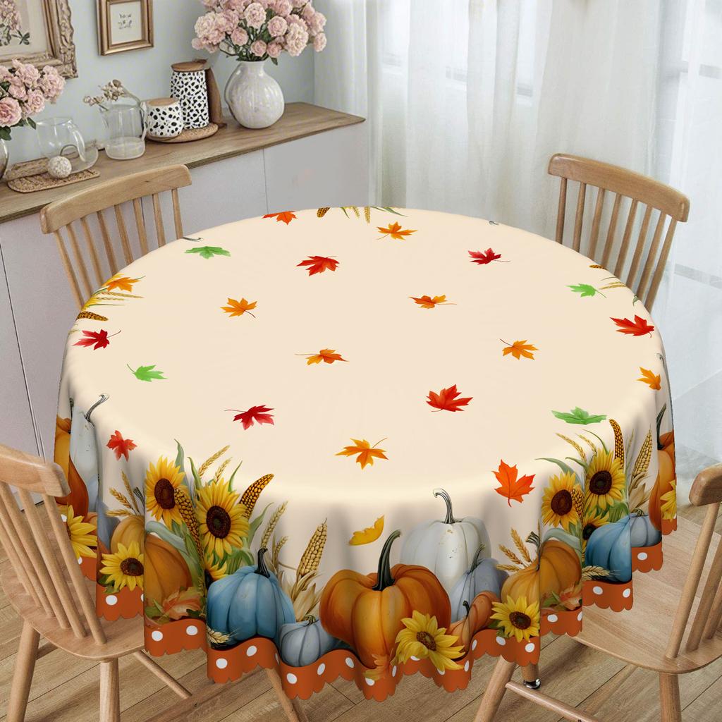 Autumn Pastoral Table Cloth, Pumpkin Sunflower Print, Waterproof, Oil-Proof And Anti-Scalding, Household Table Decorative Cloth