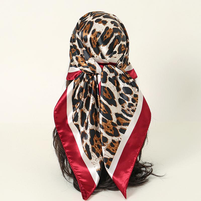 New 90*90cm Leopard Print Luxury Brand Square Silk for Women Foulard Satin Bandana Summer Soft Neckerchief Beach Hair Scarves