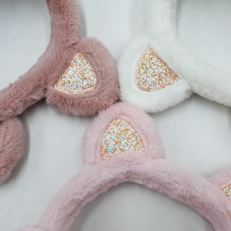 Warm Winter Ear Muffs With Cute Cat Ears - Plush Fleece Lined Foldable Earmuffs Women Men Adults
