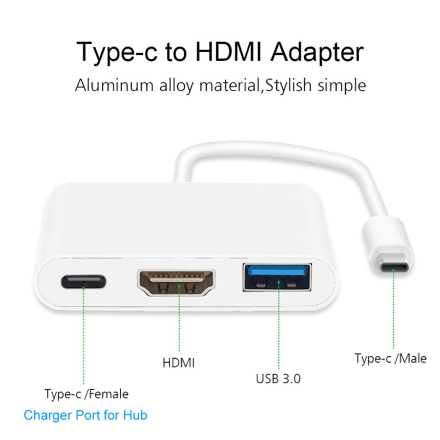 USB-C Digital AV Multiport Adapter With USB Port White Durable For Apple
