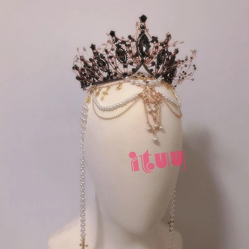 

Lolita Halo Crown Gothic Gorgeous Sun Virgin Mary Bead Chain Black Halo Crown Headpiece Halloween Headdress Hair Accessories