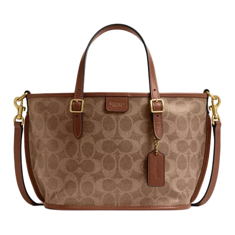

COACH handbag TAXI 21 brand letter logo coated canvas tote bag tote bag shopping bag shoulder crossbody small size women s brown yellow with mink коричневий