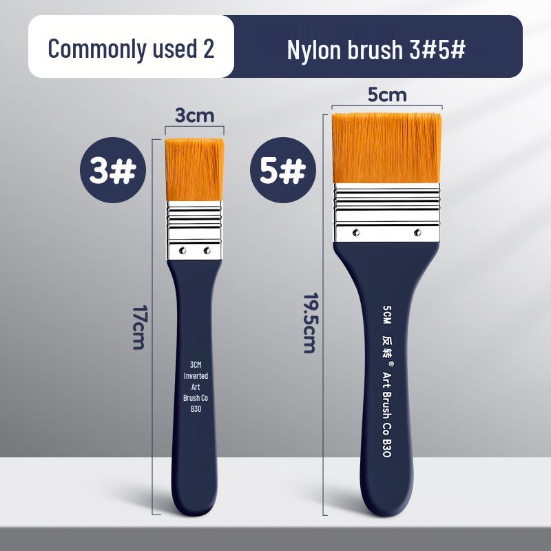 Flat Nylon Paintbrush for Oil, Acrylic, Gouache, Watercolor - Beginner Painting Tool