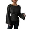 Women S Autumn Striped Flared Sleeve Round Neck Casual Shirt