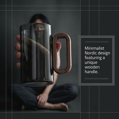 350ml Smoke Gray High Borosilicate Glass Coffee Mug With Natural Walnut Wood Handle Heat Resistant Direct Fire Safe