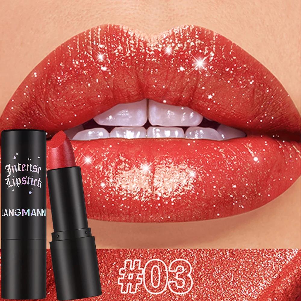Rossetto Metallico Corallo Scintillante Glitter Diamante Lucidalabbra Impermeabile Alto Pigmento Lucido Scintillante Perla Rossetto Cosmetici