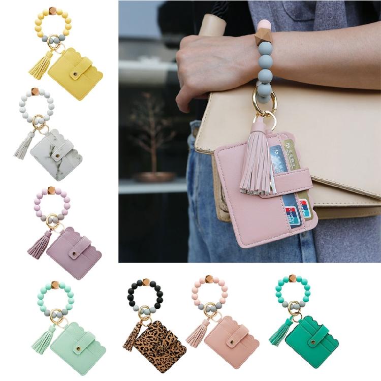 Pu Leather Tassel Circle for Key Chain Women Wristlet Keychain