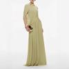 Abito Maxi da Donna con Scollo Alto, Maniche a Mantella, Pieghe, Verde Uniforme, Elegante Abito da Sera Formale