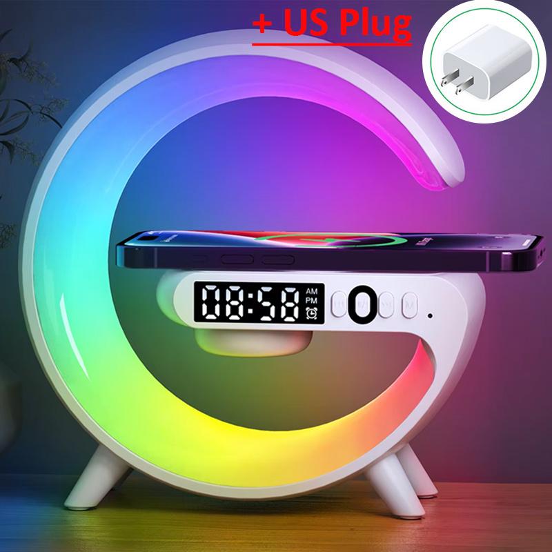 Multifunction Wireless Charger Pad Stand Speaker TF RGB Night Light 15W Fast Charging Station for iPhone Samsung Xiaomi