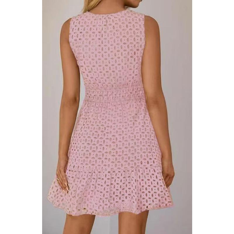 Sommer Ärmelloses V-Ausschnitt Aushöhlungs-Kleid