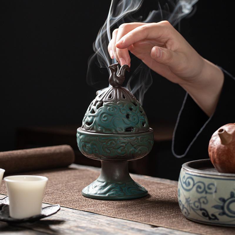 Ceramic Kiln Change Boshan Stove Household Indoor Antique Plate Incense Stove Zen Tea Ceremony Incense Oven Furnishing
