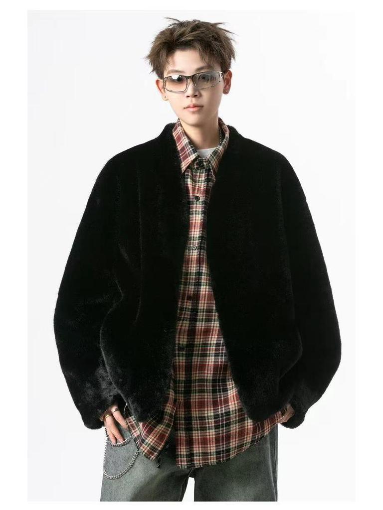 V37 Men's Youth College Style Mink Fur-Lined Winter Coat