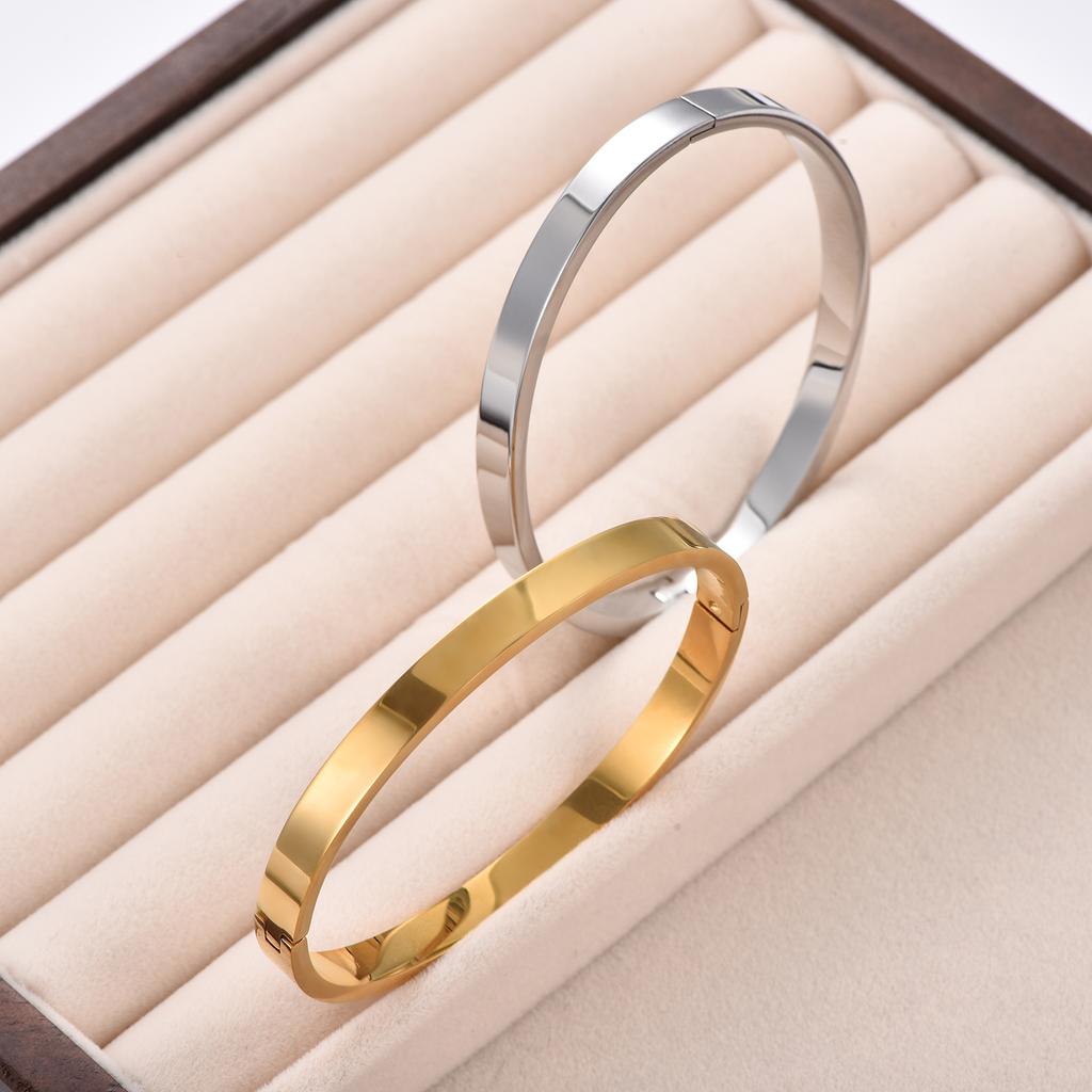 Classic Couple Bangles Stainless Steel Simple Style Smooth Cuff Bracelet Minimalist Wrist Jewelry Gifts for Men Women