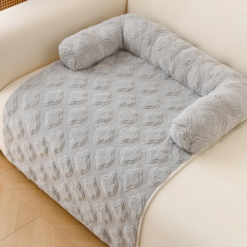 80x60cm Pet Sofa Bed Super Soft Plush Mat with Neck Pillow Machine Washable Pad for Small Dog Cats Indoor Outdoor Travel Use