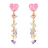 Japanese Korean Fresh Mori Stud Earrings Women Sweet Heart Color Crystal Fringe Ins Holiday Casual Decor Jewelry