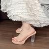 Fashion Female Shoes Ladies' Slippers Platform Transparent Heel Glitter Slides Square Heel Heeled Mules 2025 Jelly Summer Block High